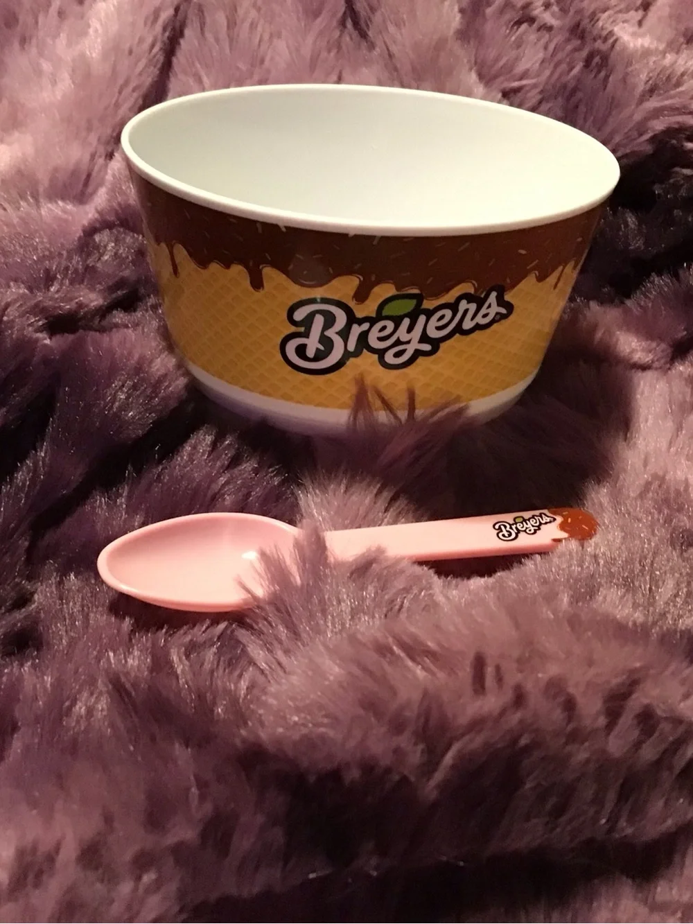 Breyers Ice Cream Bowl & Spoon Set - Yellow/Brown with Pink Spoon